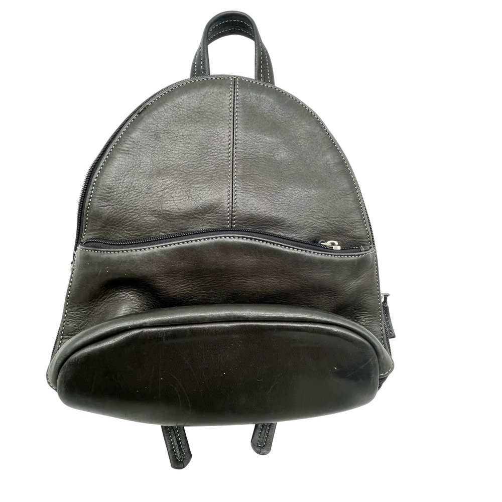 Tignanello Black Pebble Leather Mini Backpack Contrast Stitch Dome Bag
